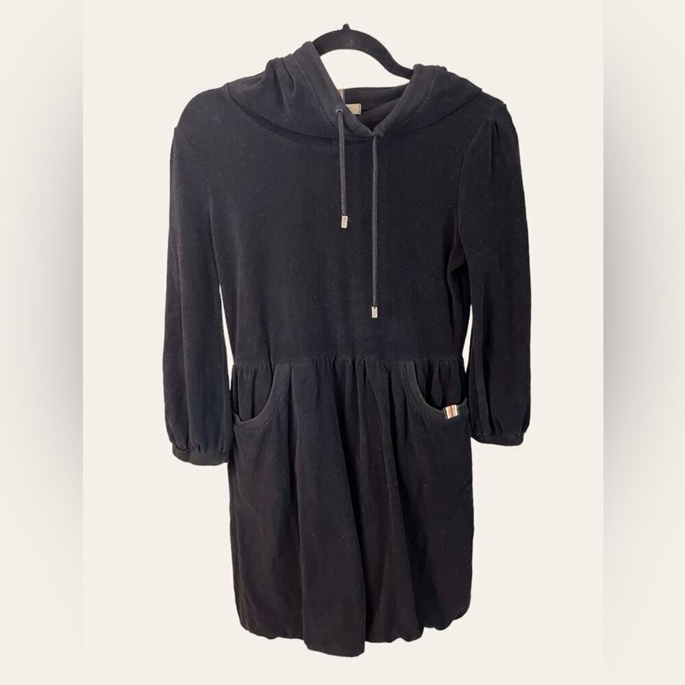 Burberry Girls Black Hooded Velour Dress Size Medium